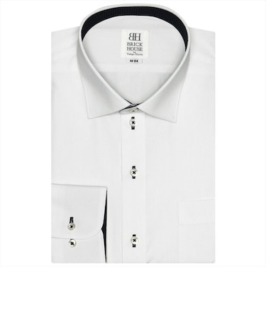 ワイシャツ 長袖 形態安定 ワイド 白×斜めストライプ織柄 スリム