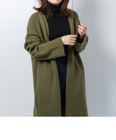 ラグランゆるニットコート カーキ系