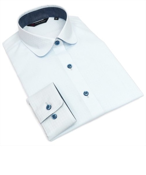 形態安定 ラウンドカラー 長袖レディースシャツ