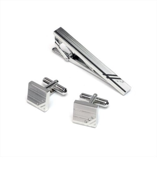 【日本製】タイピン カフリンクス セット  シルバー系 ビジネス フォーマル