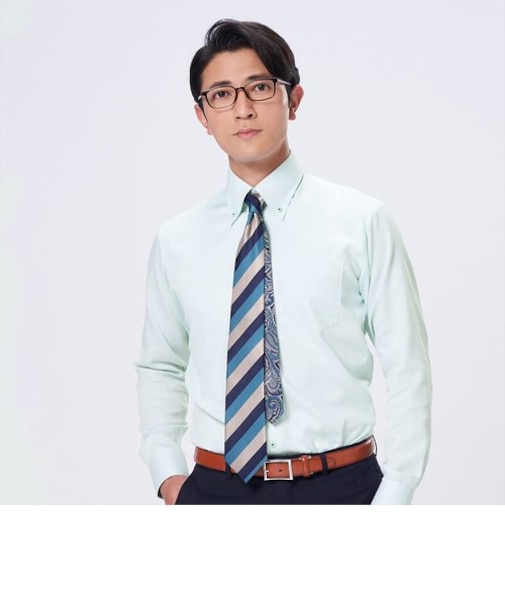 【Layered Cool】 形態安定 ボタンダウン 長袖インナー付きワイシャツ