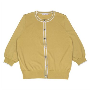 配色ライン ニットカーディガン マスタードイエロー系