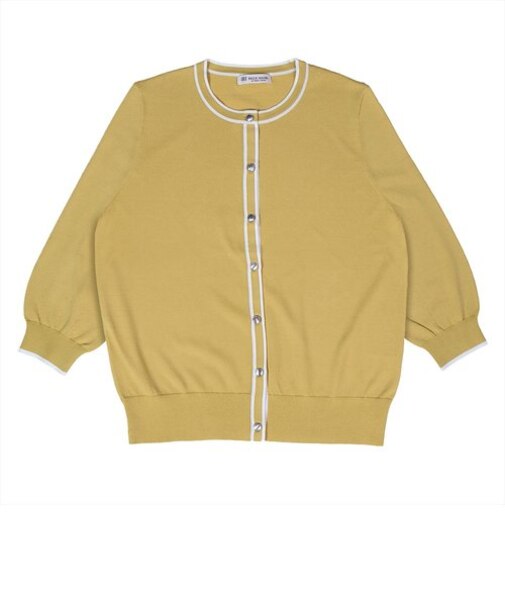 配色ライン ニットカーディガン マスタードイエロー系