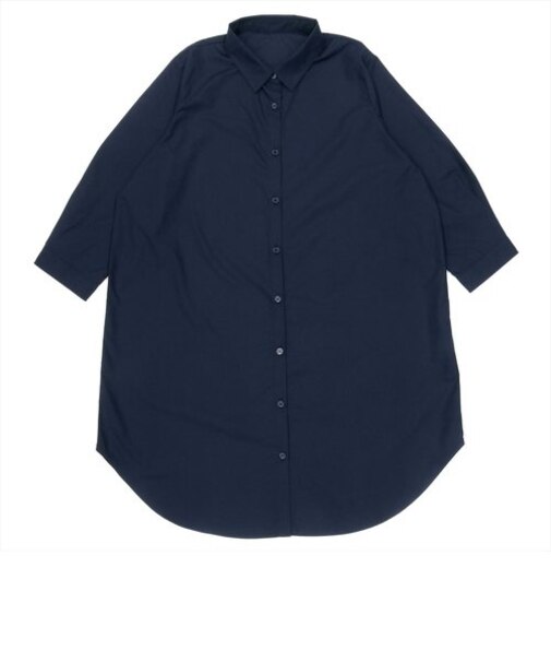 八分袖 シャツワンピース ネイビー系