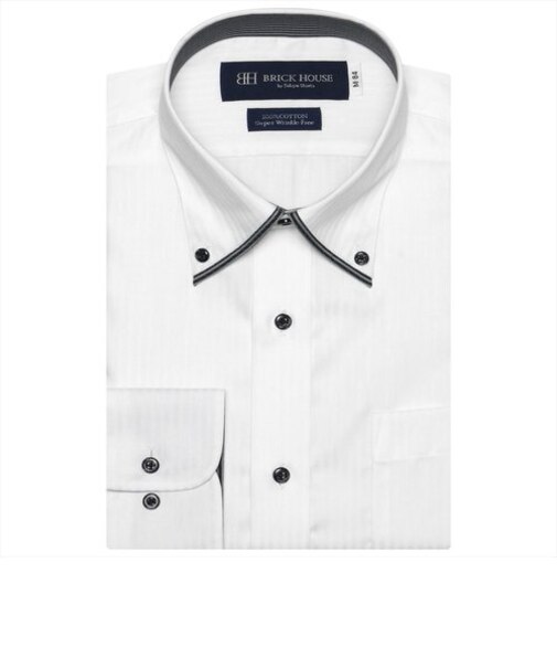 【超形態安定】 マイター ボタンダウンカラー 綿100% 長袖ワイシャツ