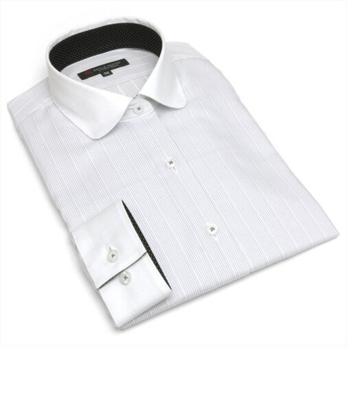 形態安定 クレリックラウンドカラー 綿100% 長袖レディースシャツ