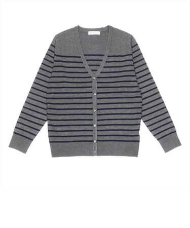 ニット カーディガン Vネックボーダー チャコールグレー系 レディース
