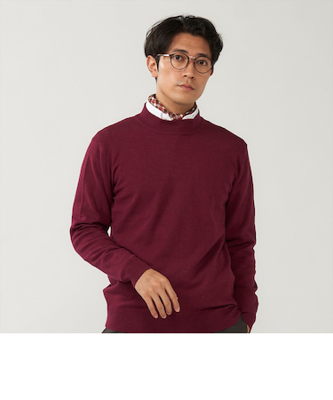 ニット モックネックセーター ボルドー系 メンズ