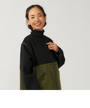 アウター ノーカラーパイピングコート カーキ系 レディース