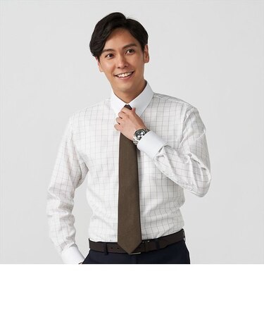 【超形態安定】 タブカラー 長袖 形態安定 ワイシャツ 綿100%