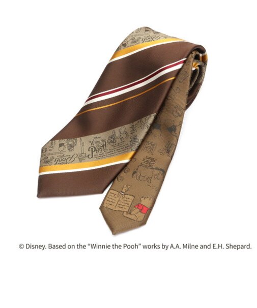 【Winnie the Pooh くまのプーさん】 ネクタイ 小剣切り替え ブラウン系 ビジネス フォーマル