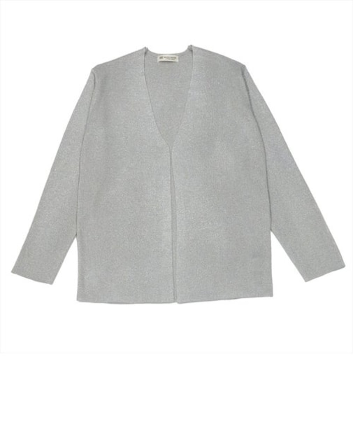 ラメミドル丈 トッパーカーディガン シルバーグレー レディース