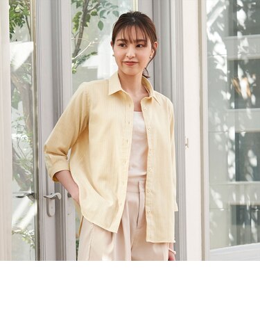 風が通り抜ける ふわっとガーゼシャツ 七分袖 綿100% オフィス カジュアル