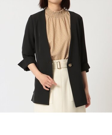 ノーカラージャケット 七分袖 レディース