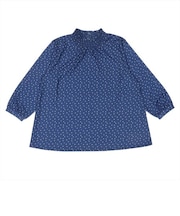 シャーリングネック ランダムドット 七分袖ブラウス