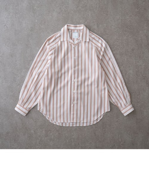 リラックスラグランスリーブシャツ<ブラウンストライプ>