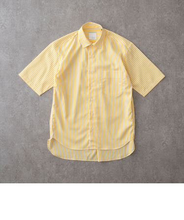 リラックスバックプリーツシャツ半袖＜イエローストライプ＞