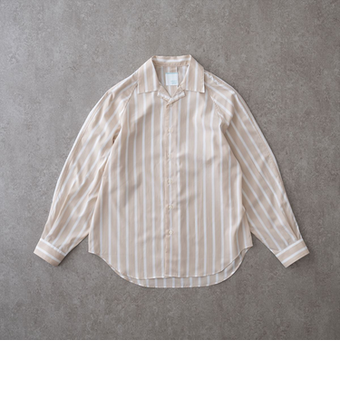 リラックスラグランスリーブシャツ<ベージュストライプ>