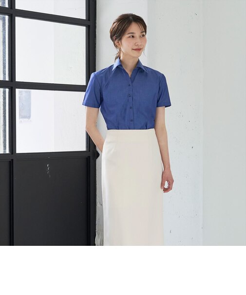 形態安定 スキッパー衿 半袖 レディースシャツ