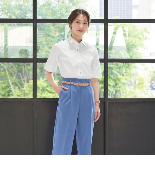 【透け防止】 レギュラー衿 五分袖 形態安定 レディースシャツ