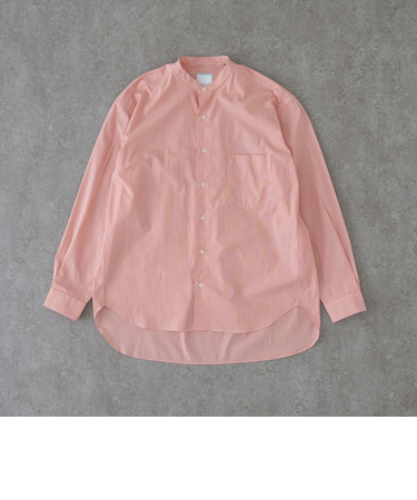 リラックスバックプリーツシャツ<オレンジシングルストライプ>
