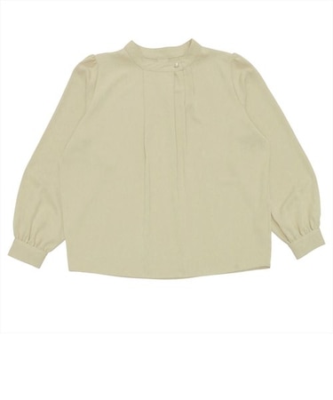 パール付きタックネックブラウス 長袖 ベージュ