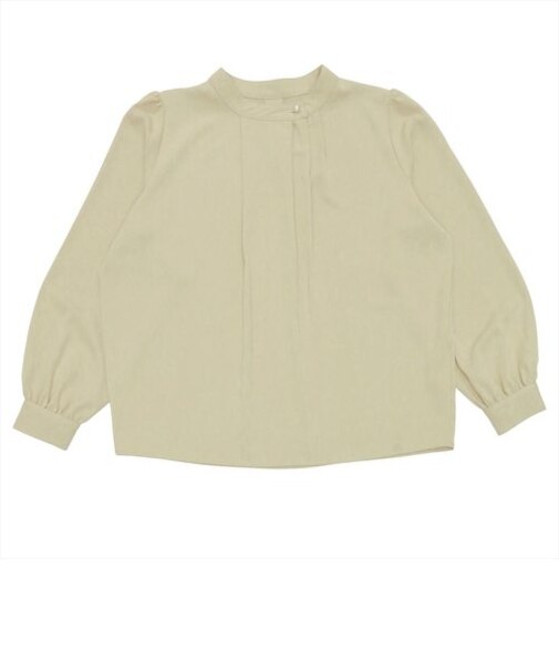 パール付きタックネックブラウス 長袖 ベージュ