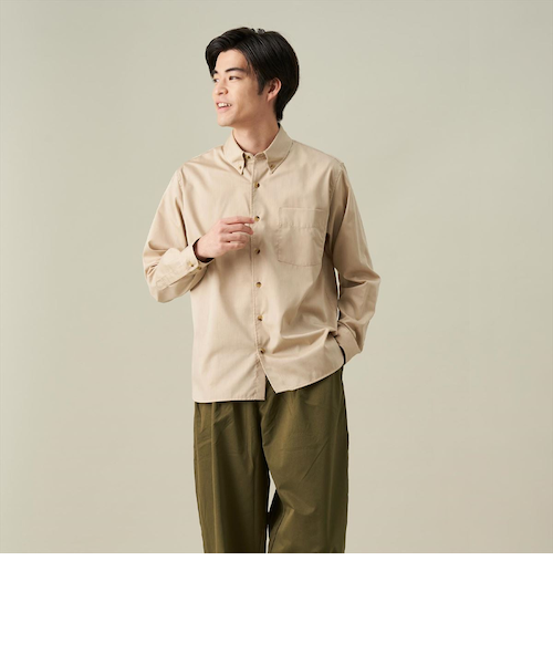 ボタンダウンカラー ラウンドテール カジュアルシャツ 長袖 メンズ