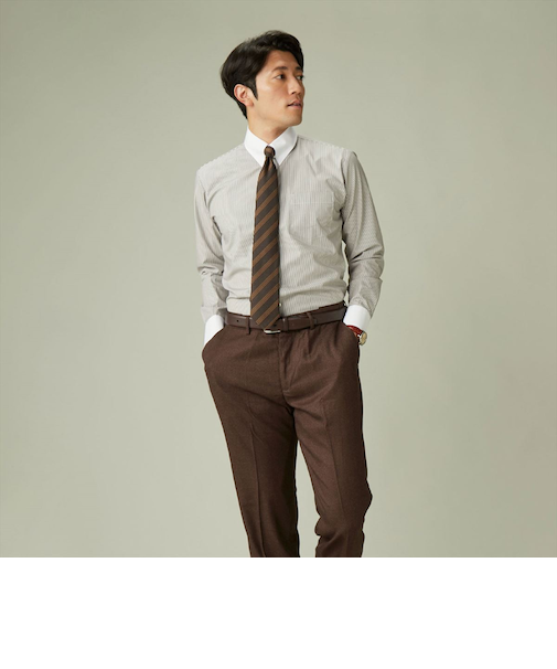 形態安定 タブカラー 長袖 ワイシャツ