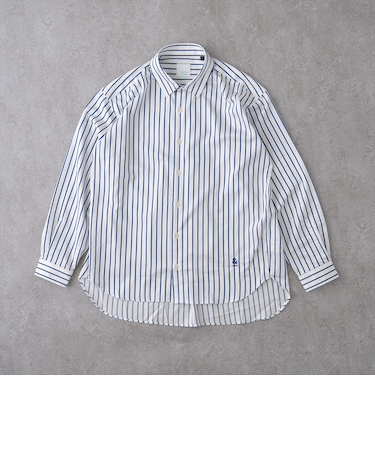 ＆リラックスバックプリーツシャツ＜ホワイトワイドストライプ＞