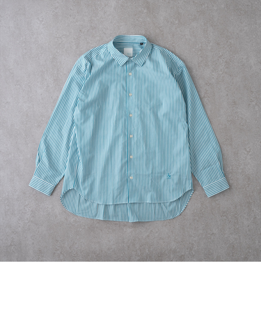 ＆リラックスバックプリーツシャツ＜ターコイズストライプ＞