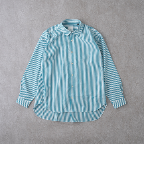 ＆リラックスバックプリーツシャツ＜ターコイズストライプ＞