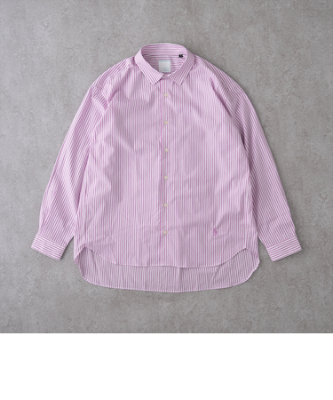 &リラックスバックプリーツシャツ<ローズピンクストライプ>