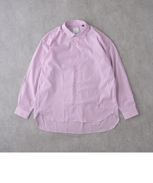 &リラックスバックプリーツシャツ<ローズピンクストライプ>
