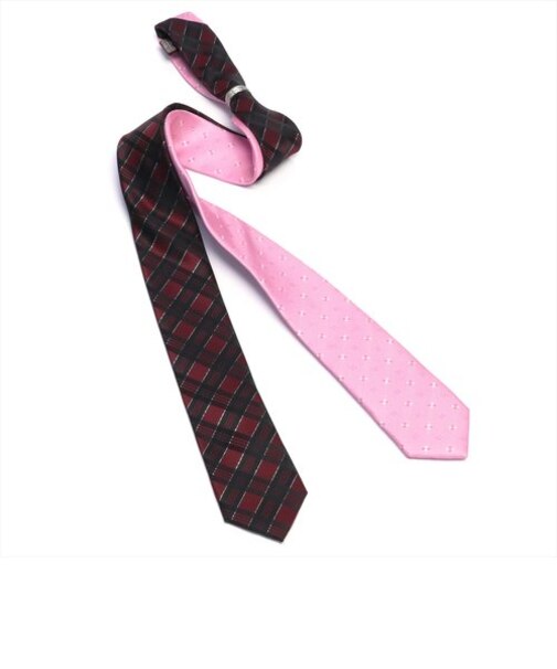 ツインナロータイ リング付・ラメ入り ボルドー×ピンク