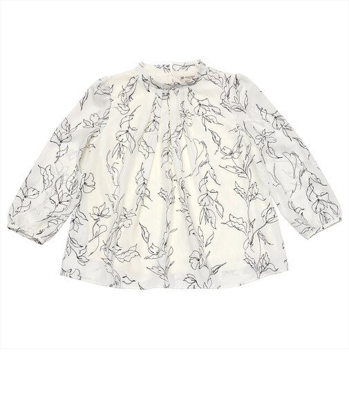 前タックブラウス 長袖 オフホワイト レディース