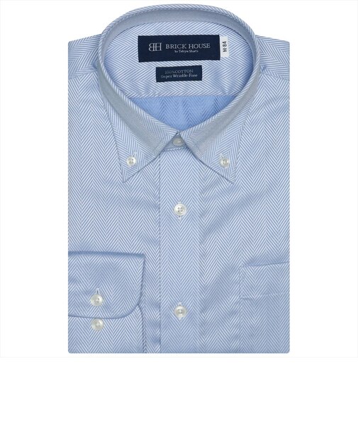 【超形態安定】 プレミアム ボタンダウンカラー 長袖ワイシャツ 綿100%