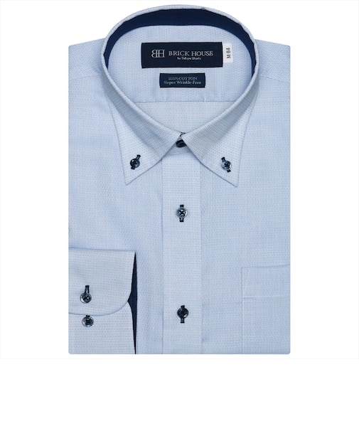 【超形態安定】 ボタンダウンカラー 長袖ワイシャツ 綿100%