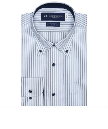 【超形態安定】 ボタンダウンカラー 長袖ワイシャツ 綿100%