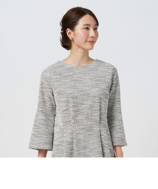 ペプラムツイードプルオーバー 長袖ブラウス