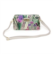 バッグ 花柄2WAYポーチ グレージュ×グリーン レディース