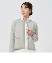 千鳥柄風ニットジャケット ミントグリーン レディース