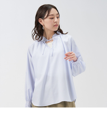 【Pitta Re:)】 フリル衿ラグラン 長袖ブラウス