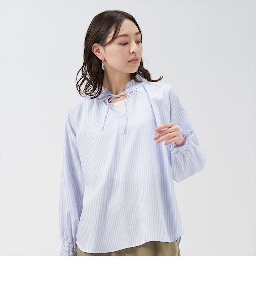 【Pitta Re:)】 フリル衿ラグラン 長袖ブラウス