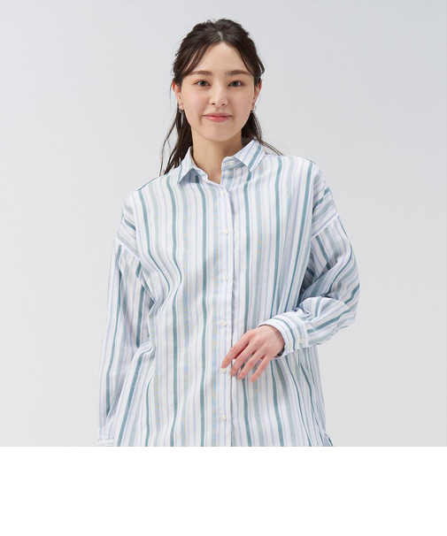 【Pitta Re:)】  Wガーゼ BIGシルエット 長袖カジュアルシャツ