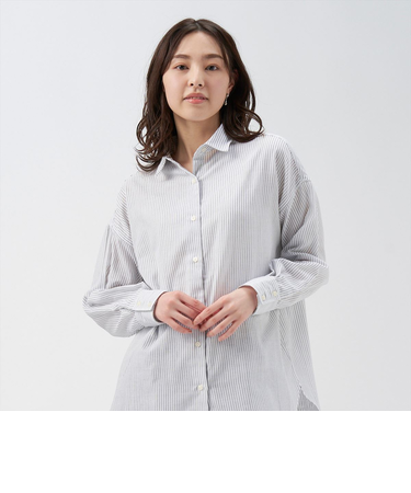 【Pitta Re:)】  Wガーゼ BIGシルエット 長袖カジュアルシャツ
