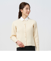 総ケーブルクルーネック ニットカーディガン