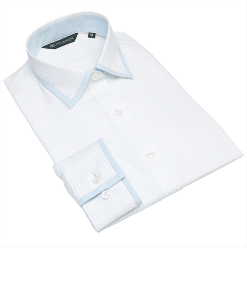 形態安定 ワイドカラー 長袖レディースシャツ