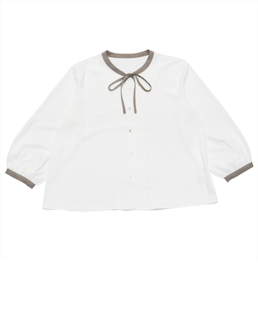 配色衿リボン 八分袖ブラウス