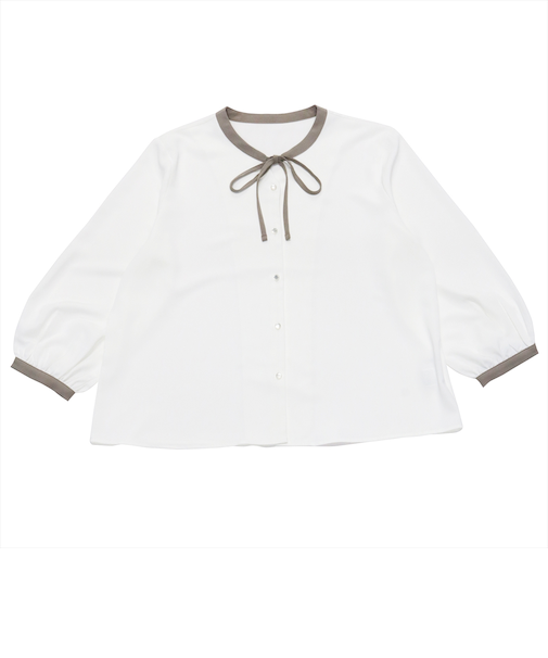配色衿リボン 八分袖ブラウス